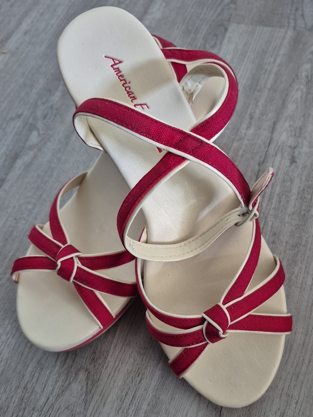 American Eagle Outfitters Red Strappy Knot Sandals with Cream Footbed